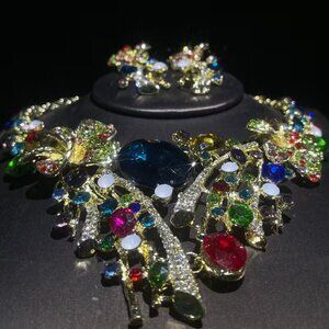 #601 Women's Jewelry Set Colorful Alloy Inlaid Rhinestone Exaggerated Necklace